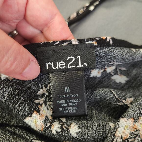 RUE21 Mini Dress Womens M Black Multi Floral Ditzy Cottagecore Dark Boho Summer - Picture 5 of 12